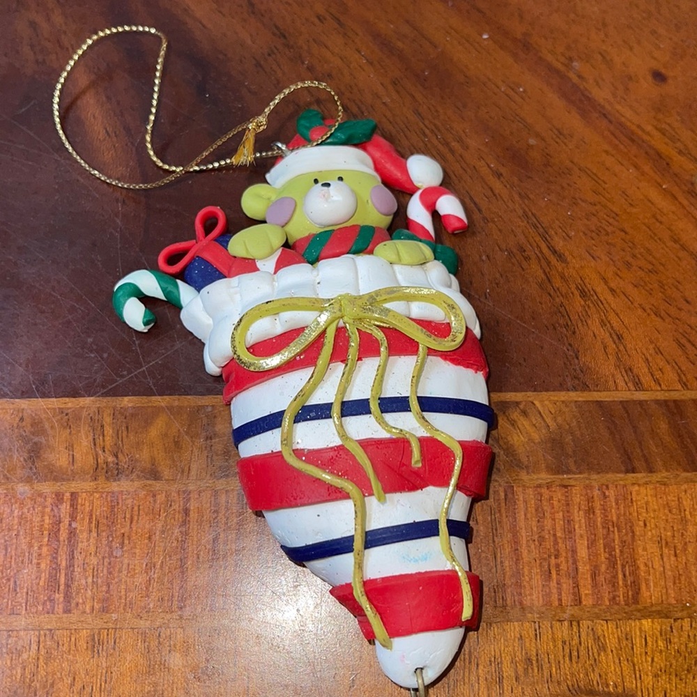 Teddy bear Xmas stocking ornament
